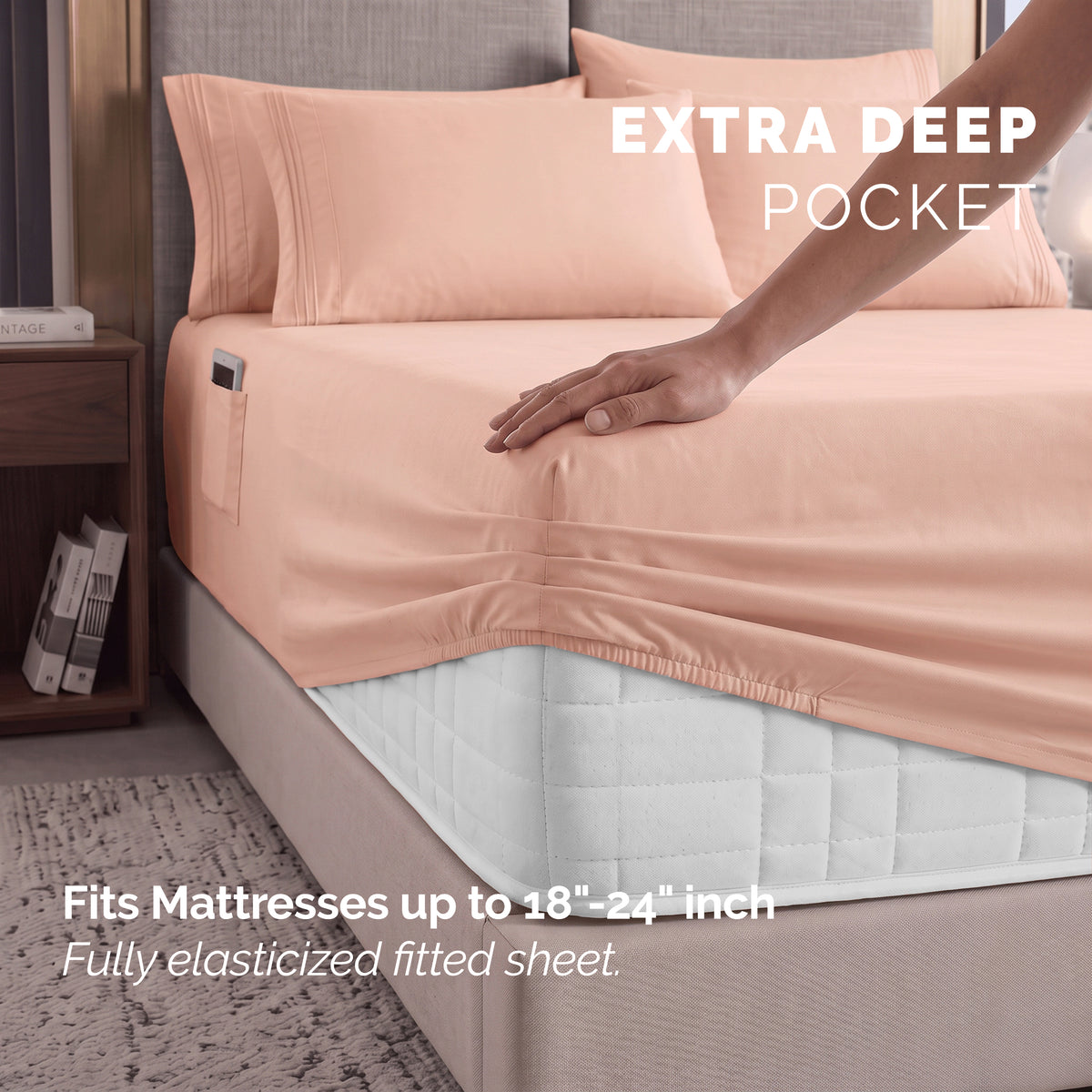 Extra deep Pocket 3 Line Embroidery, 6-Piece Sheet Set