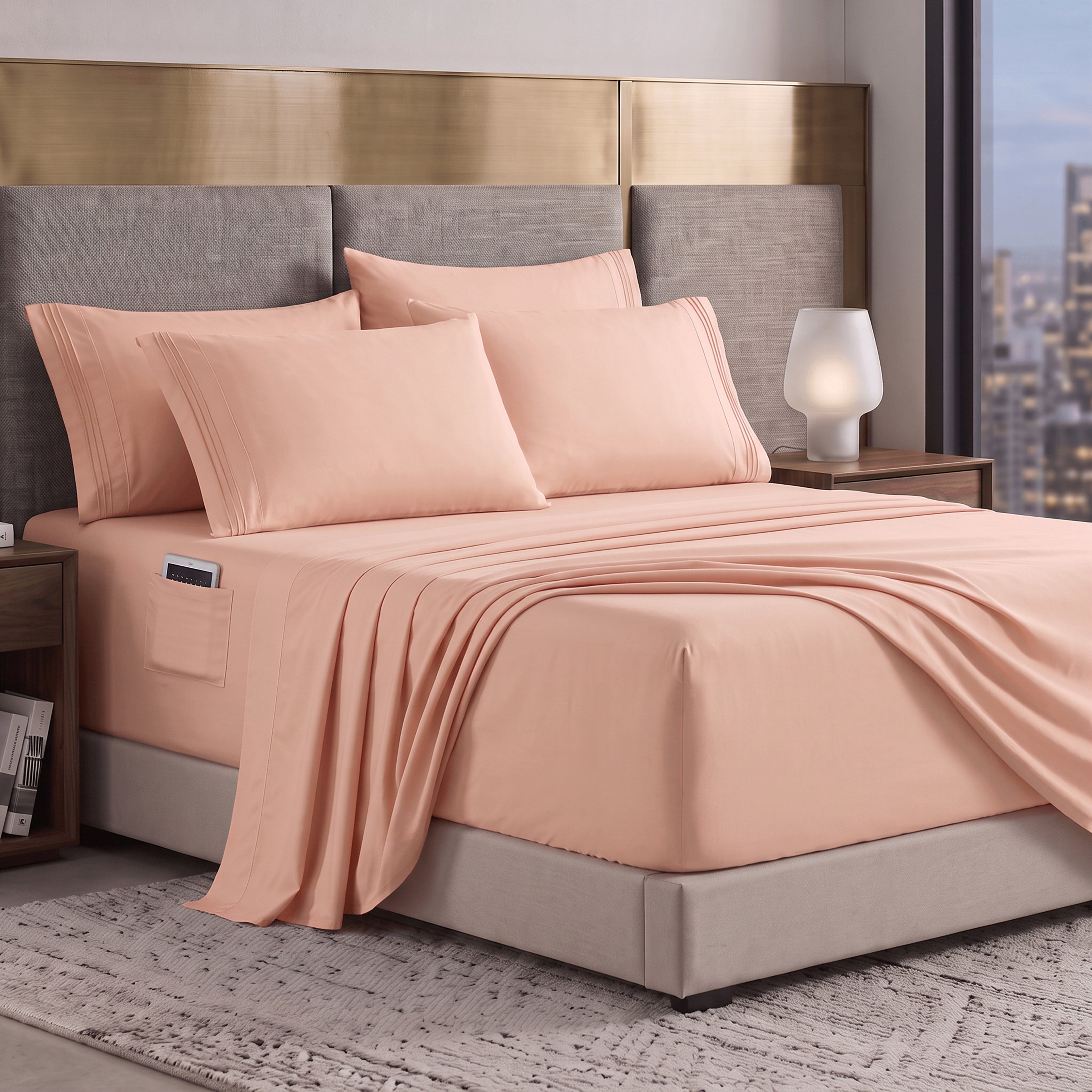 Extra deep Pocket 3 Line Embroidery, 6-Piece Sheet Set