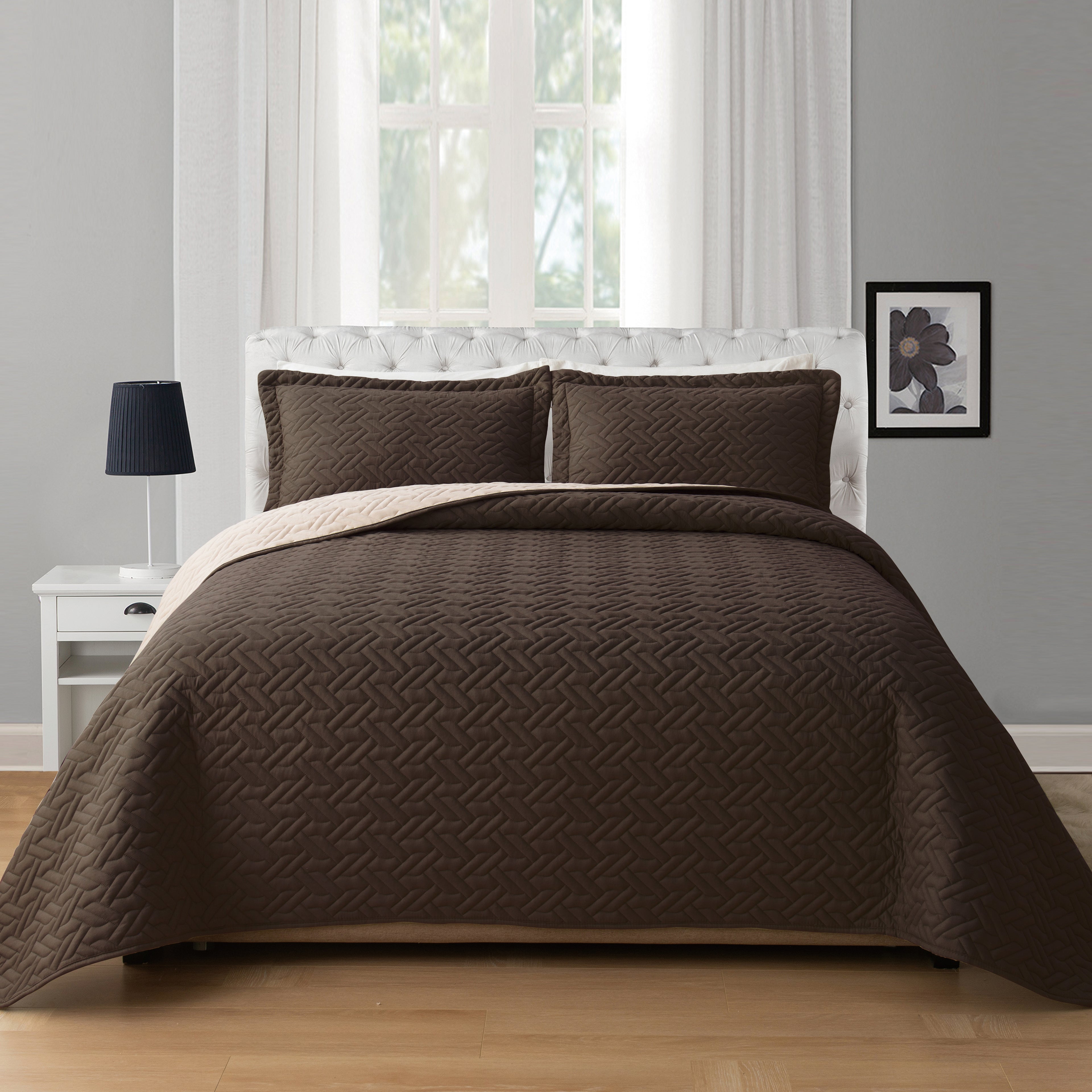 3-Piece Majestic Quilted Reversible Bedspread Coverlet Set