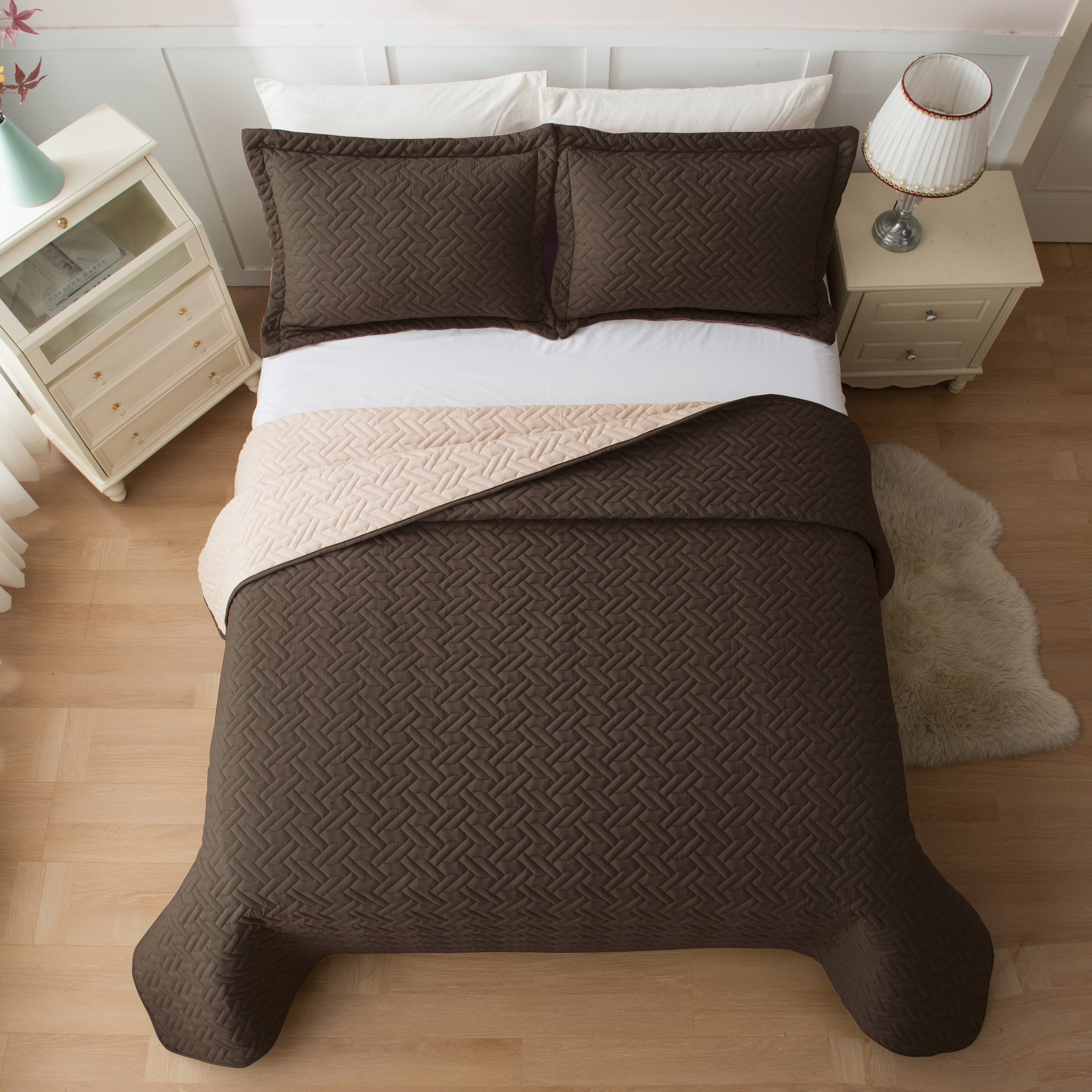 3-Piece Majestic Quilted Reversible Bedspread Coverlet Set