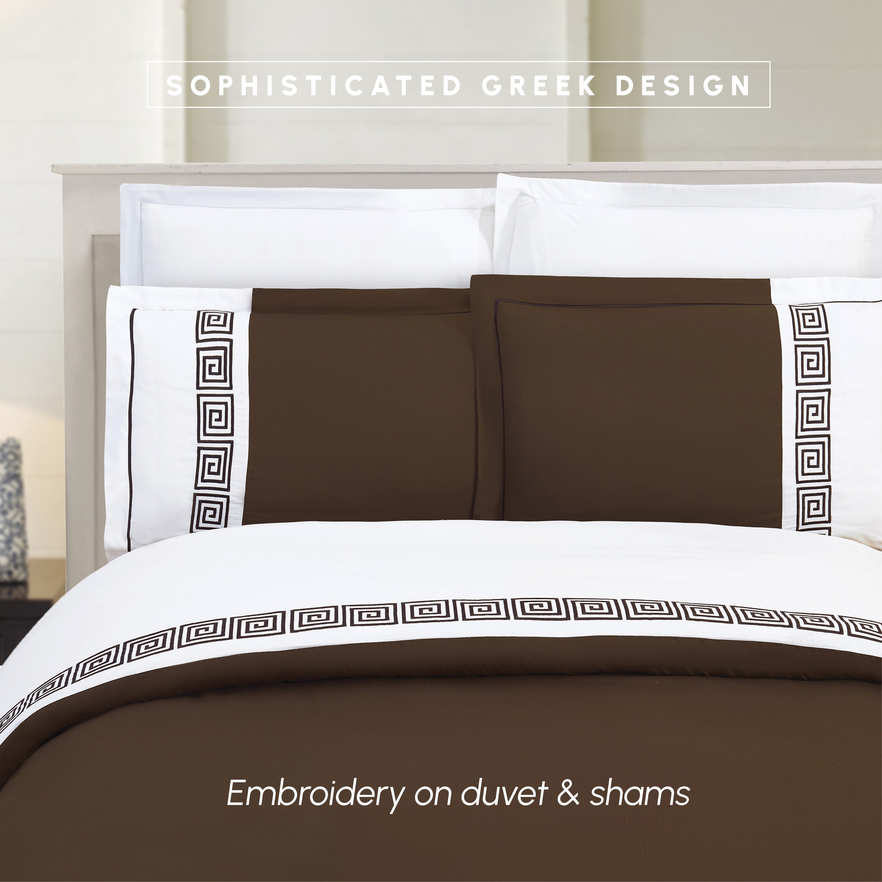 3-Piece Greek Embroidered Duvet Cover Set