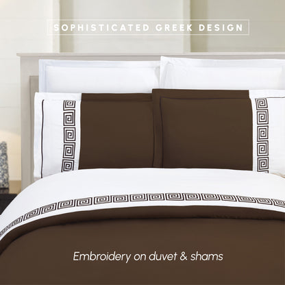 Elegant Comfort 3-Piece Greek Embroidered Duvet Cover Set
