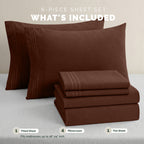 Extra deep 18-24 Inch Pocket 3 Line Embroidery, 6-Piece Sheet Set, Moody Shades