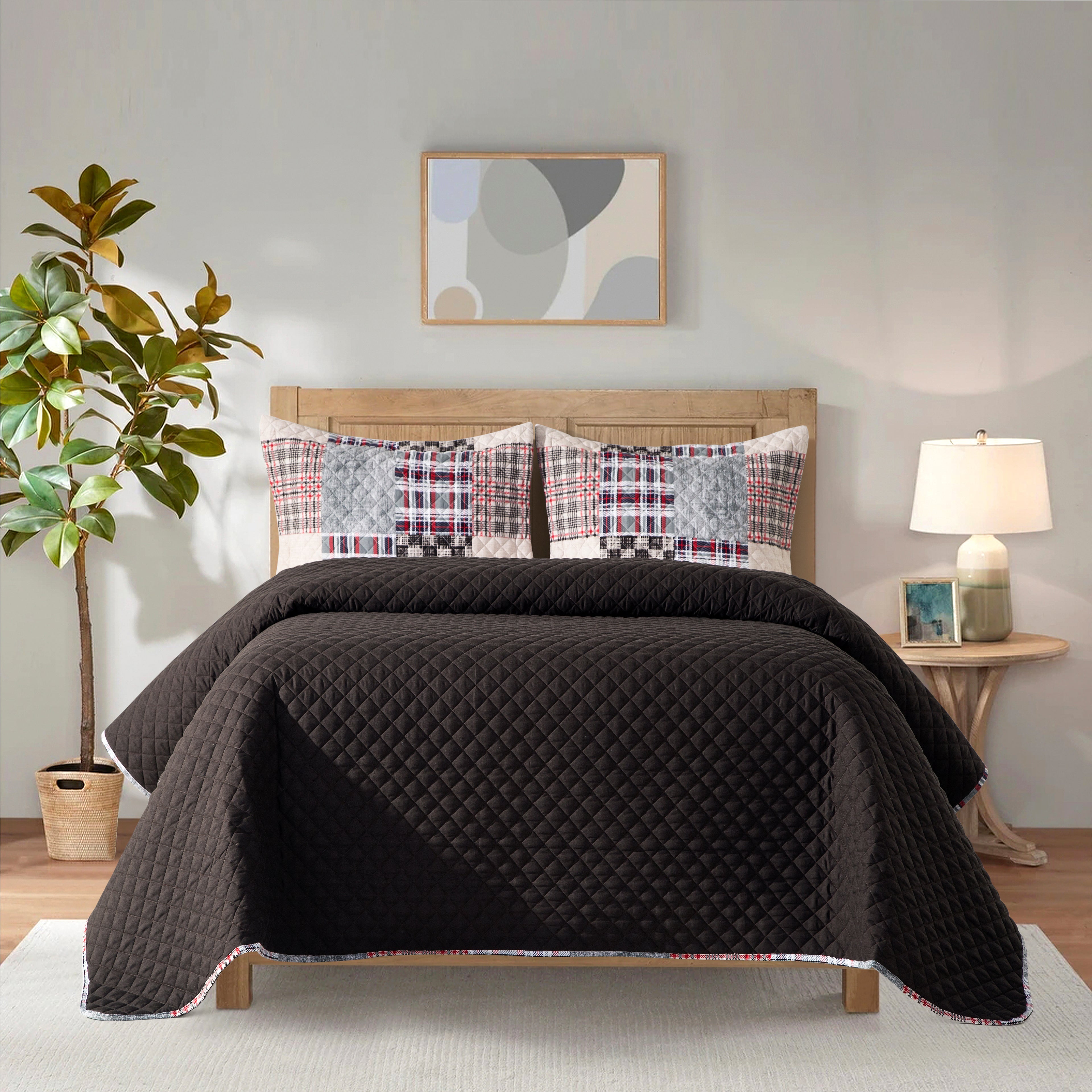 3-Piece Patch Plaid Quilted Reversible Bedspread Coverlet Set
