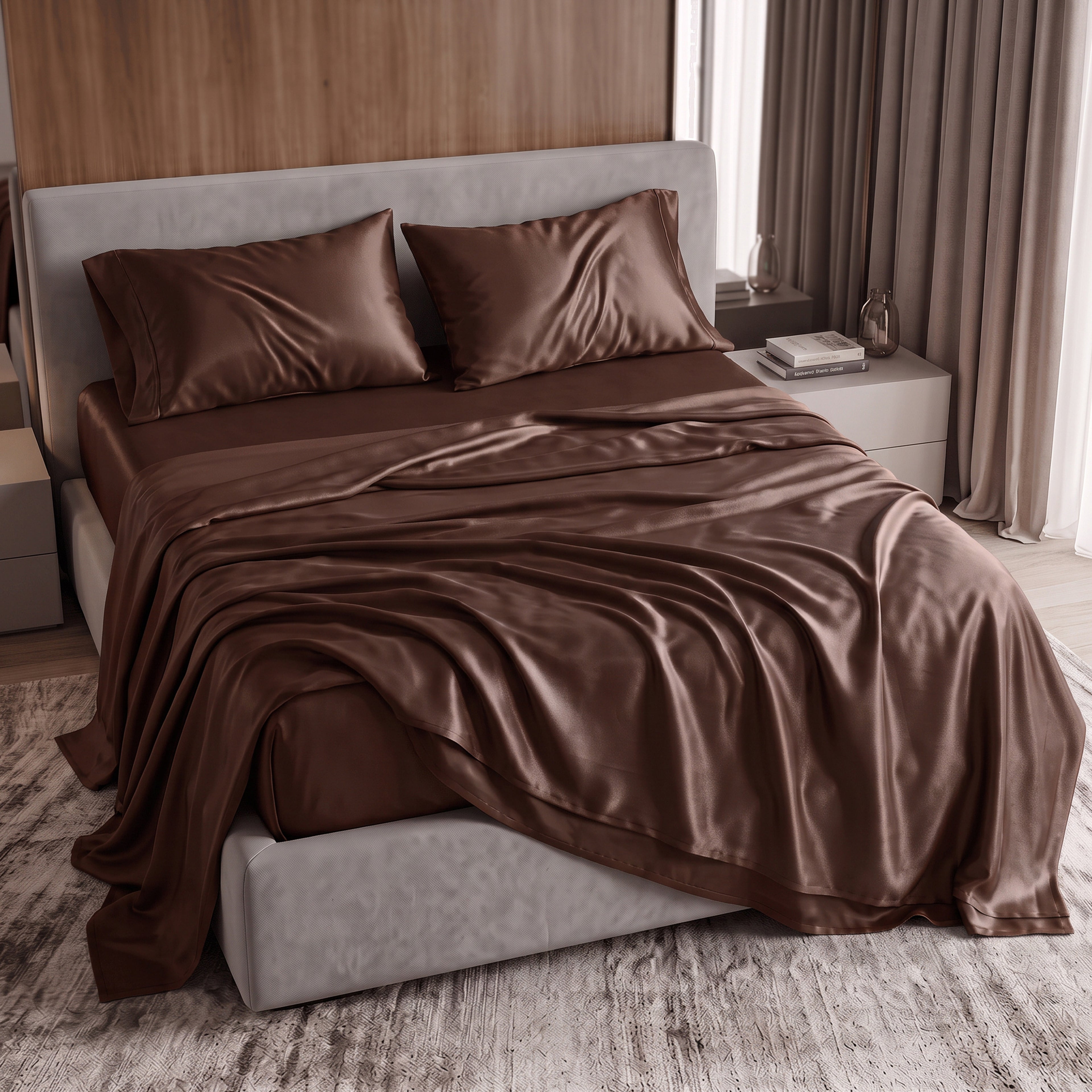 Fine 4-Piece Silky Satin Sheet Set, Moody Shades