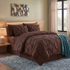 8-Piece Pintuck Pinch Pleated Comforter Set - Includes 4-Piece Sheet Set with Double Sided Storage Pockets