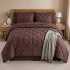 8-Piece Pintuck Pinch Pleated Comforter Set - Includes 4-Piece Sheet Set with Double Sided Storage Pockets