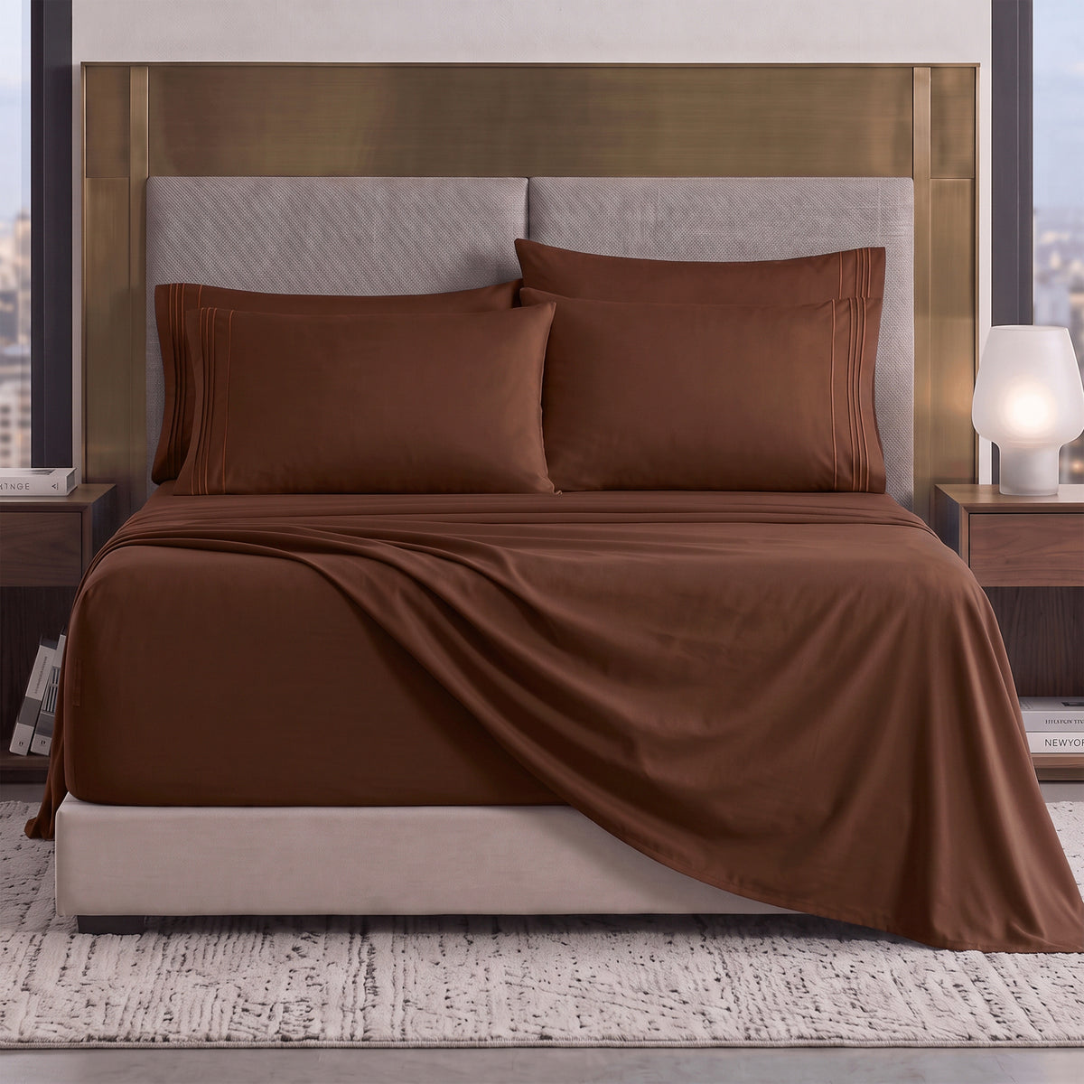 Extra deep 18-24 Inch Pocket 3 Line Embroidery, 6-Piece Sheet Set, Moody Shades