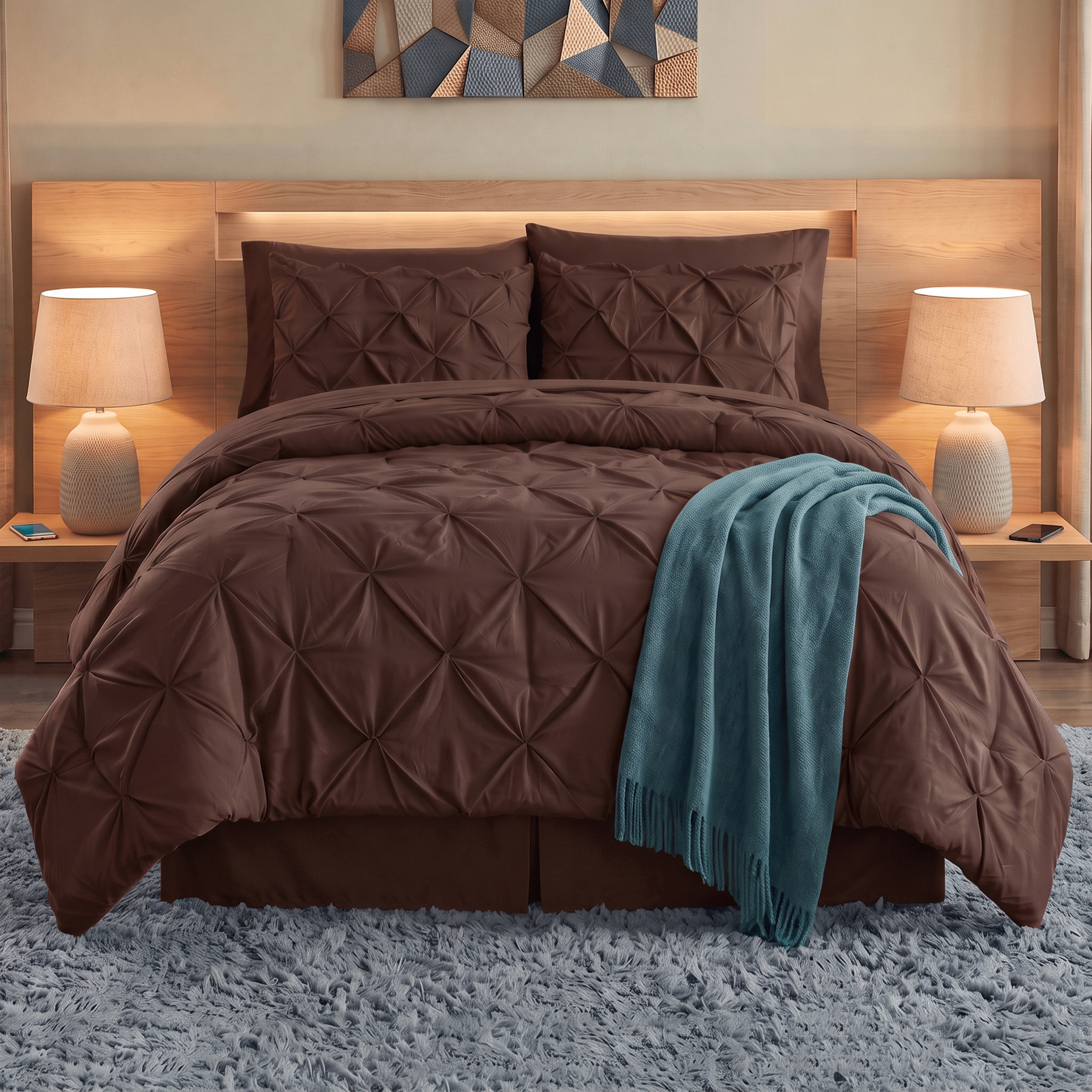 8-Piece Pintuck Pinch Pleated Comforter Set - Includes 4-Piece Sheet Set with Double Sided Storage Pockets