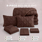 8-Piece Pintuck Pinch Pleated Comforter Set - Includes 4-Piece Sheet Set with Double Sided Storage Pockets