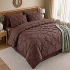 8-Piece Pintuck Pinch Pleated Comforter Set - Includes 4-Piece Sheet Set with Double Sided Storage Pockets