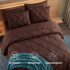 8-Piece Pintuck Pinch Pleated Comforter Set - Includes 4-Piece Sheet Set with Double Sided Storage Pockets