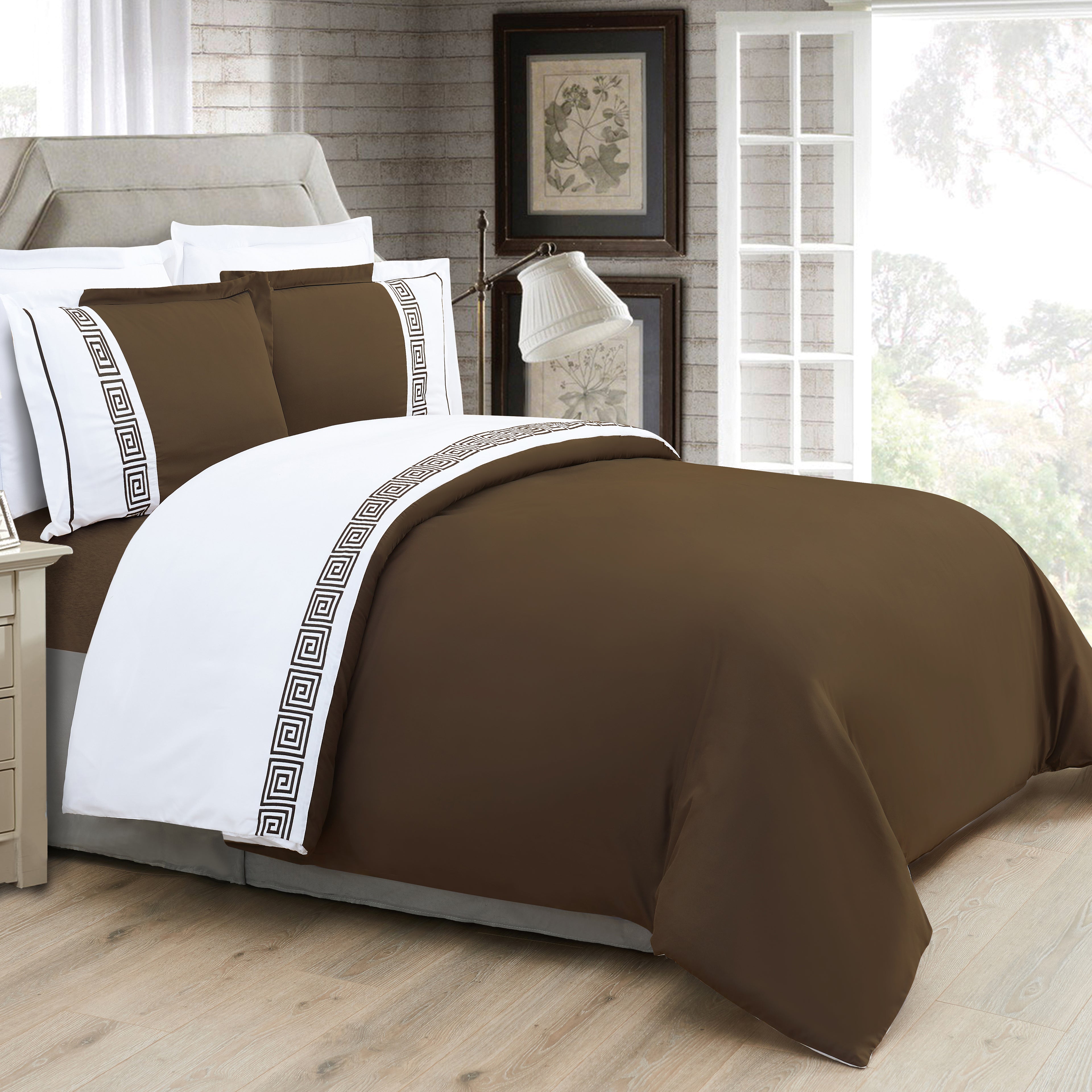 3-Piece Greek Embroidered Duvet Cover Set