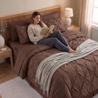 8-Piece Pintuck Pinch Pleated Comforter Set - Includes 4-Piece Sheet Set with Double Sided Storage Pockets