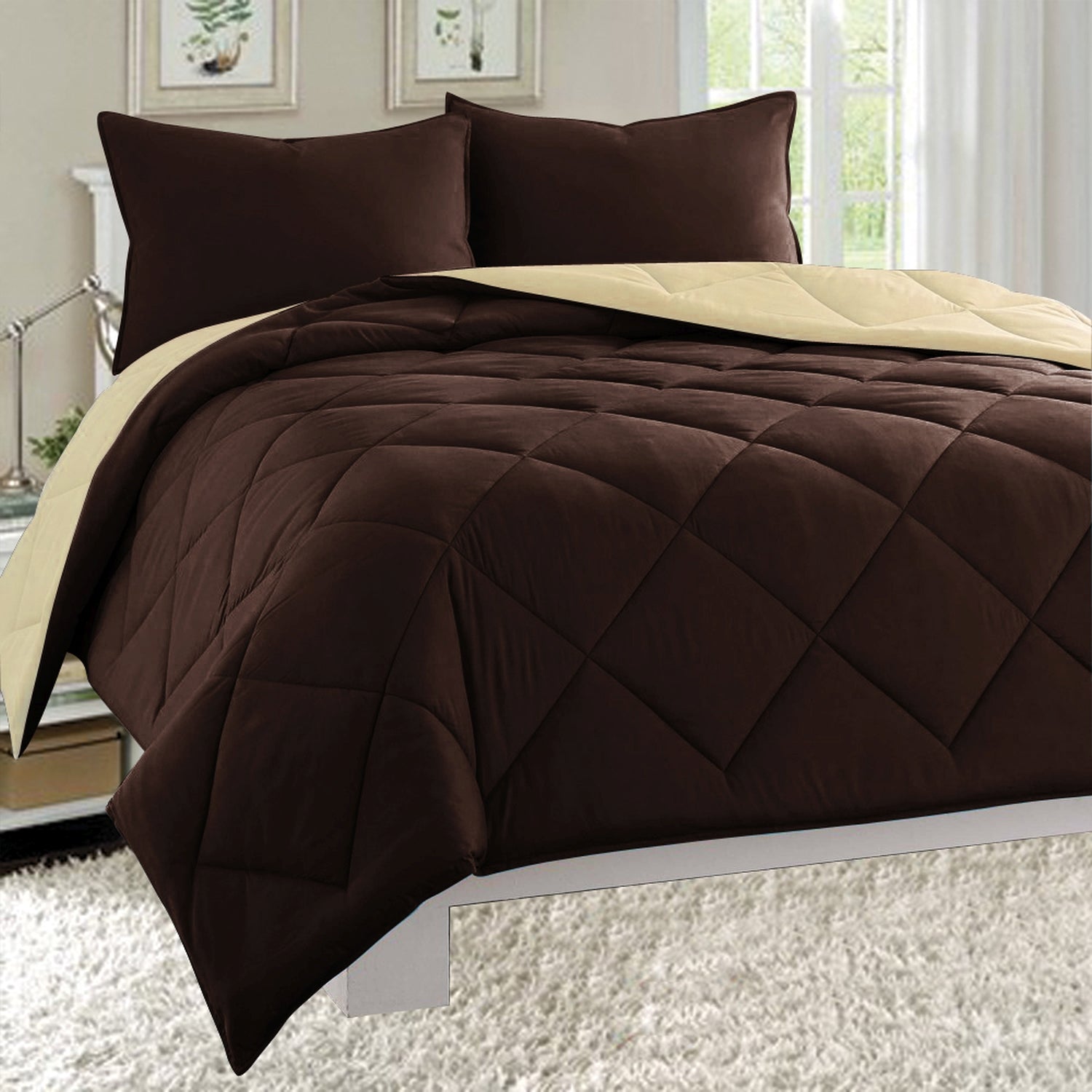 3-Piece Reversible Diamond Stitched Comforter & Shams