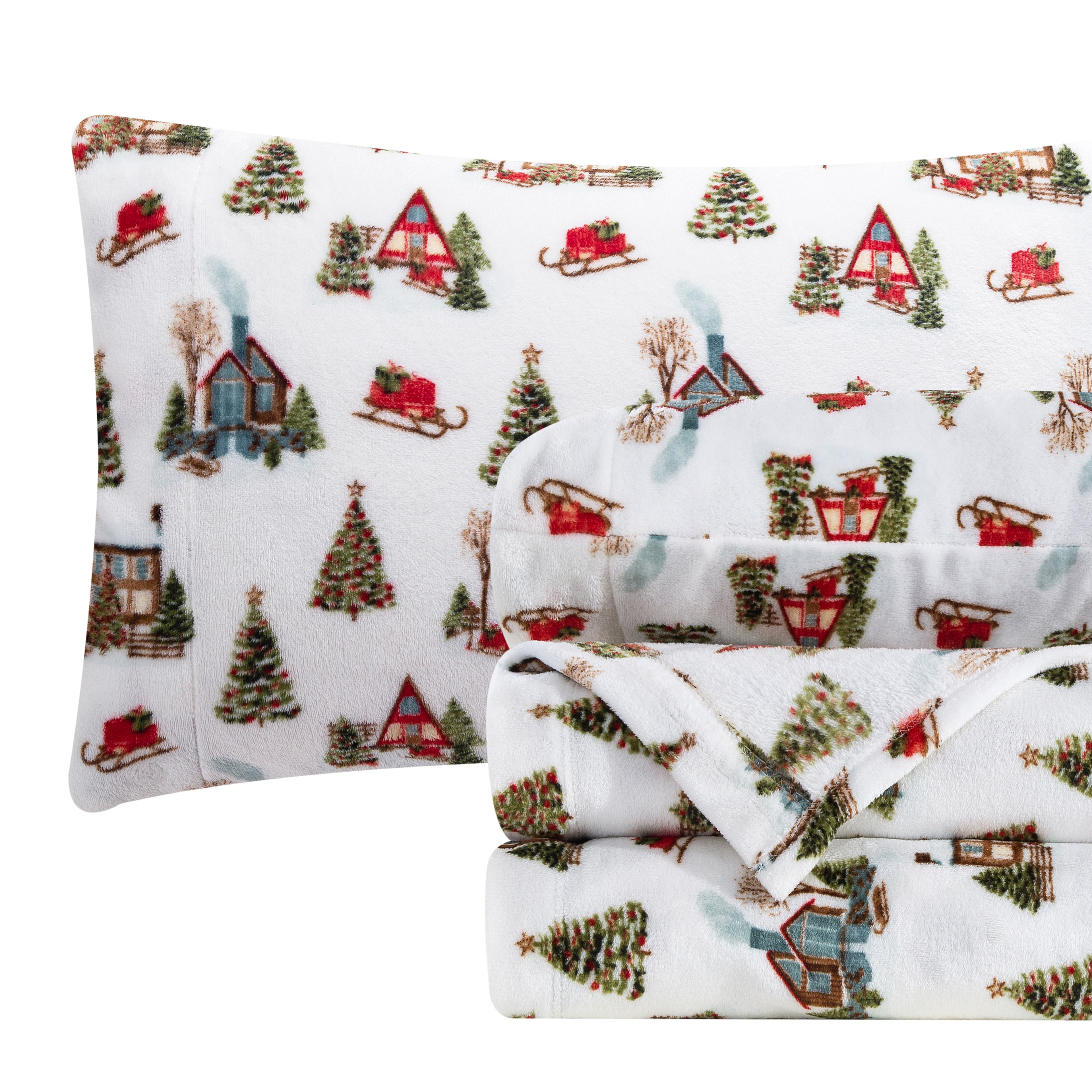 4-Piece Holiday Christmas Velvet Plush Flannel Sheet Set