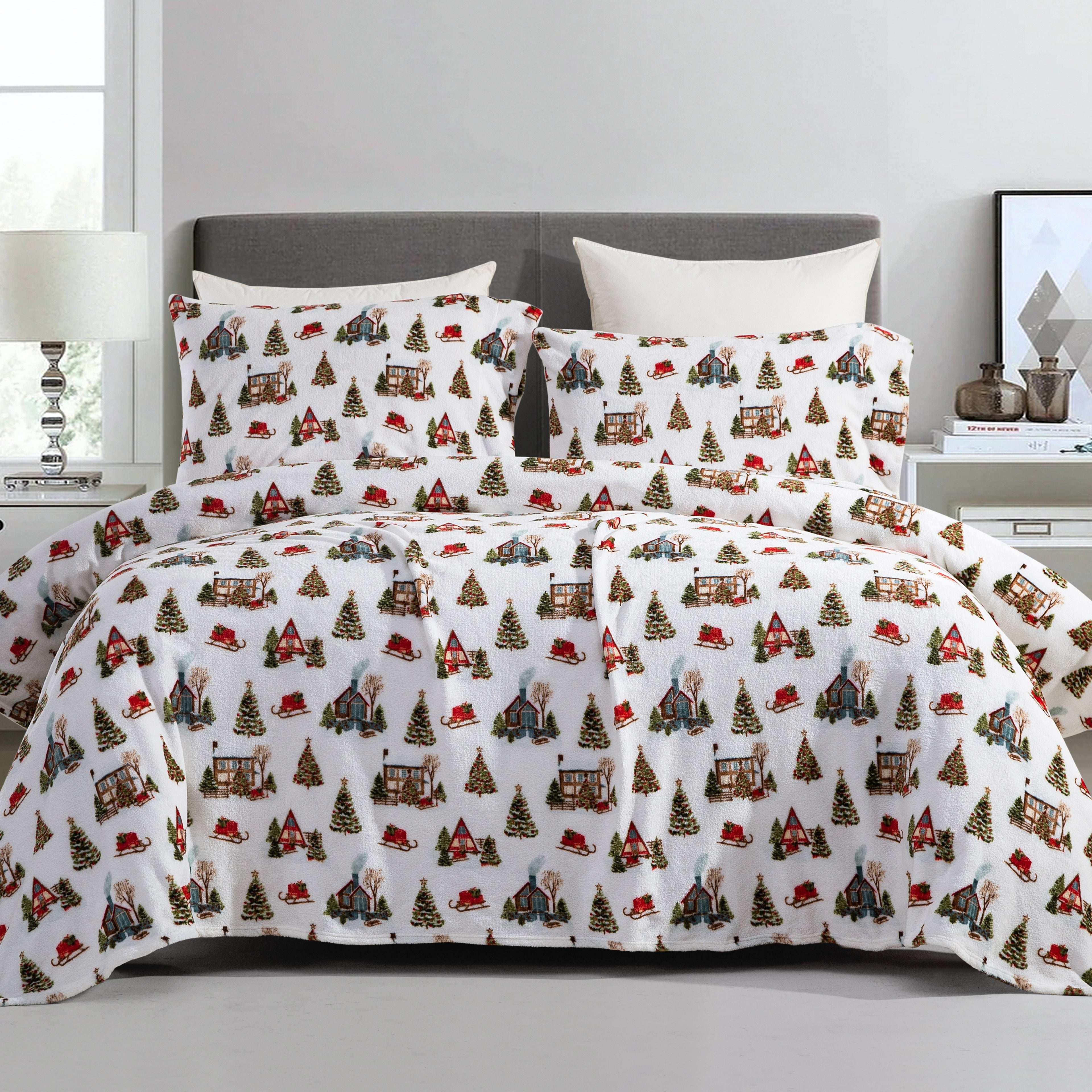 4-Piece Holiday Christmas Velvet Plush Flannel Sheet Set