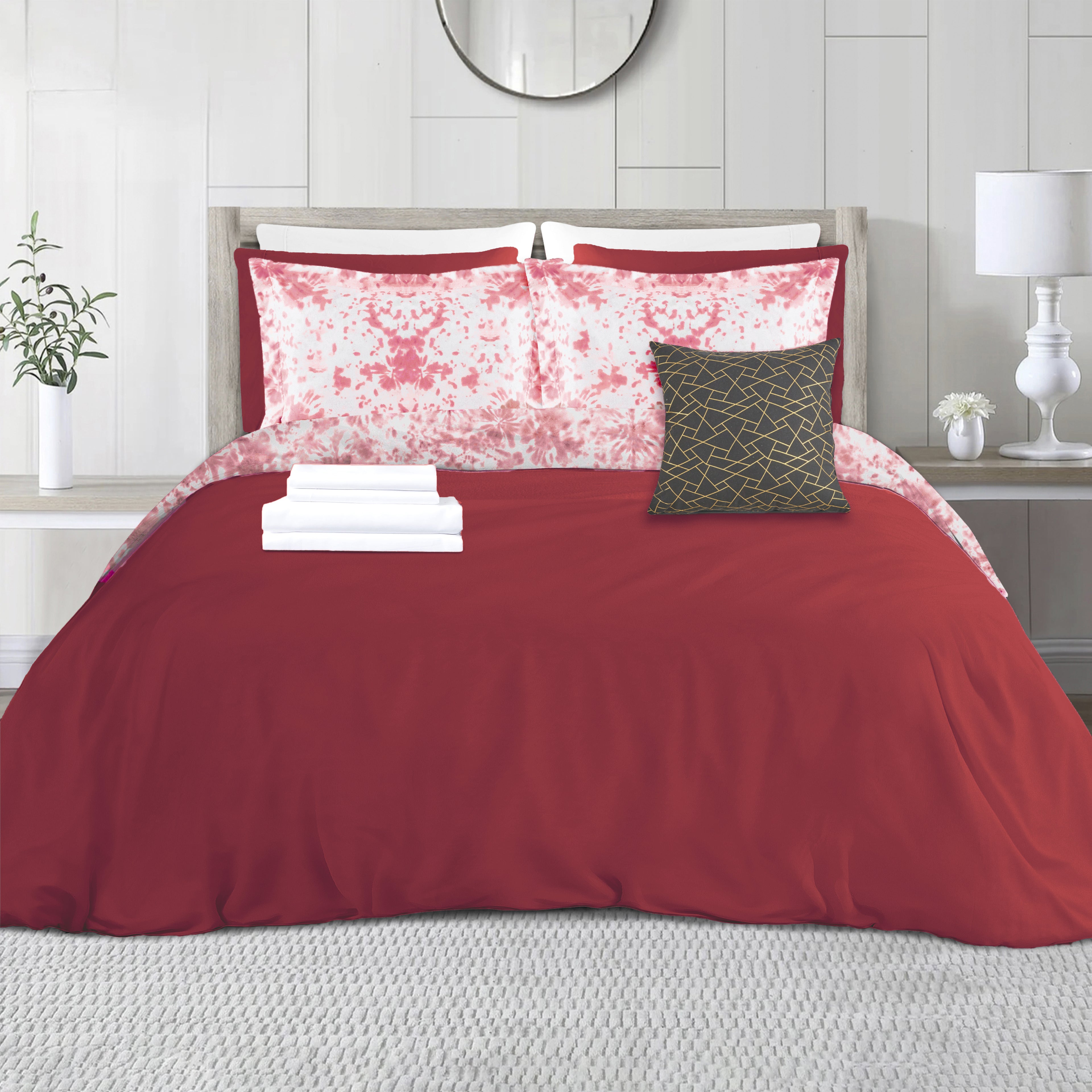 10-Piece Tie-Dye Comforter Set, Includes 6-Piece Sheet Set with Double Sided Storage Pockets