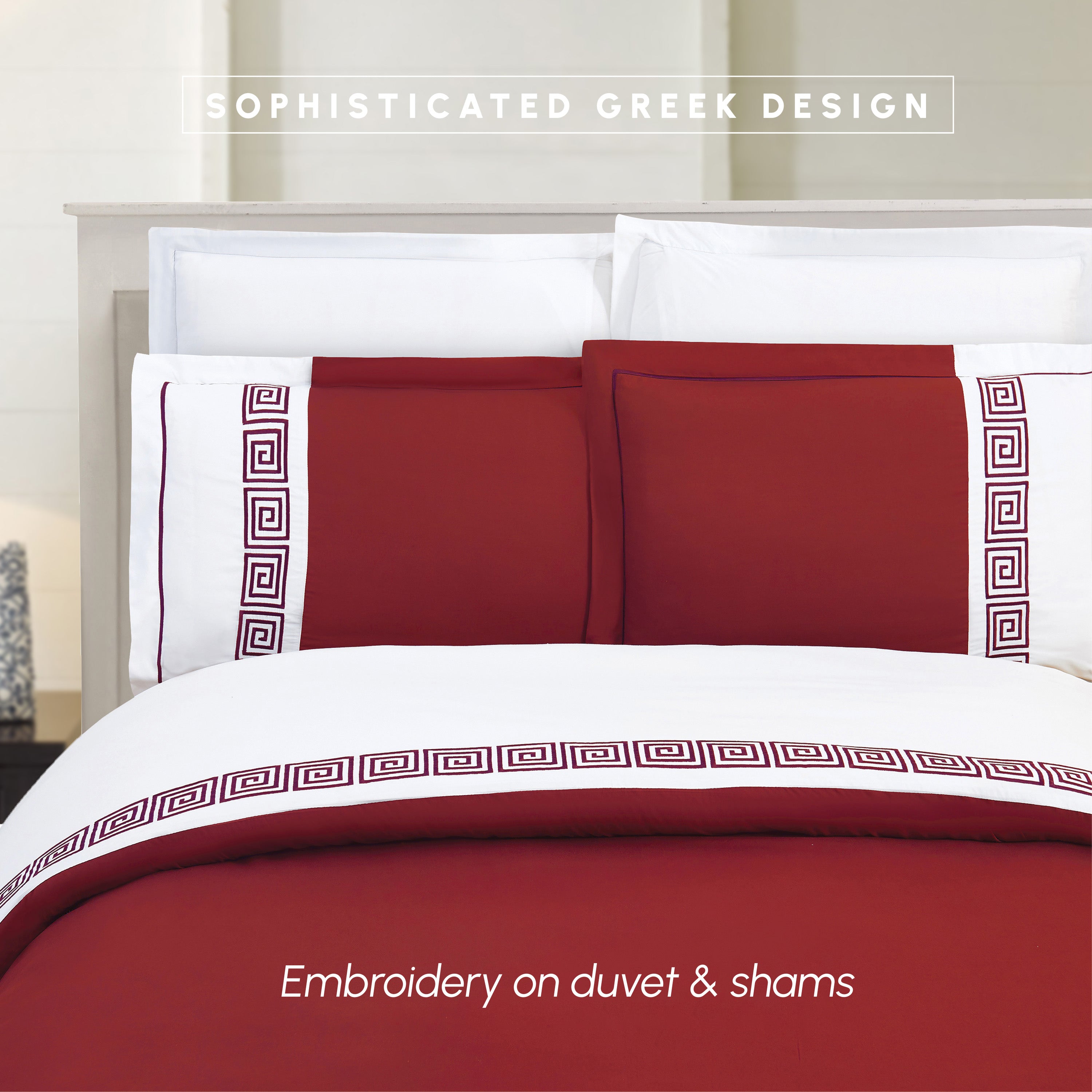 3-Piece Greek Embroidered Duvet Cover Set