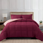 Reversible 3-Piece Box Stitched Comforter & Shams - Duvet Insert with 4 Corner Tabs
