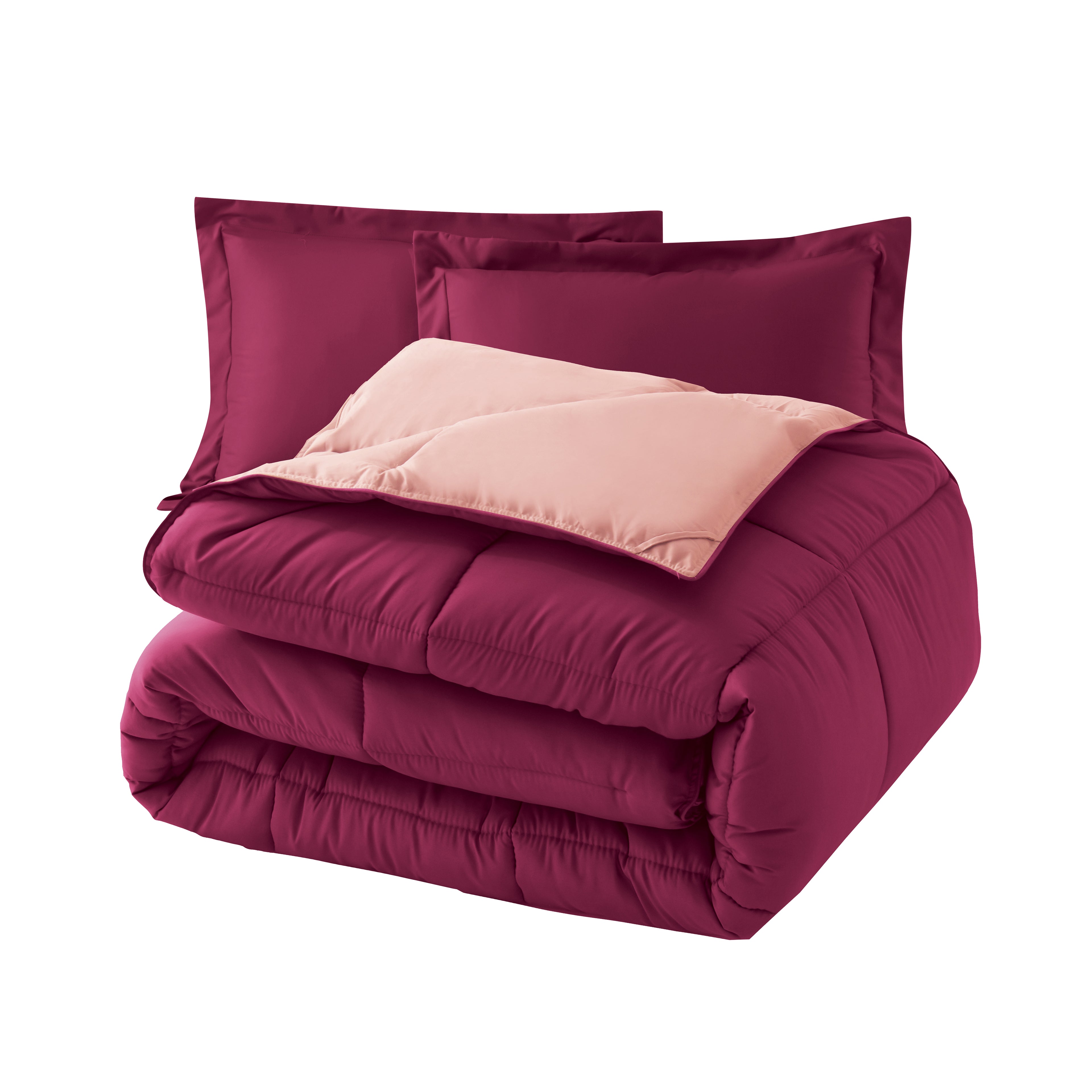 Reversible 3-Piece Box Stitched Comforter & Shams - Duvet Insert with 4 Corner Tabs