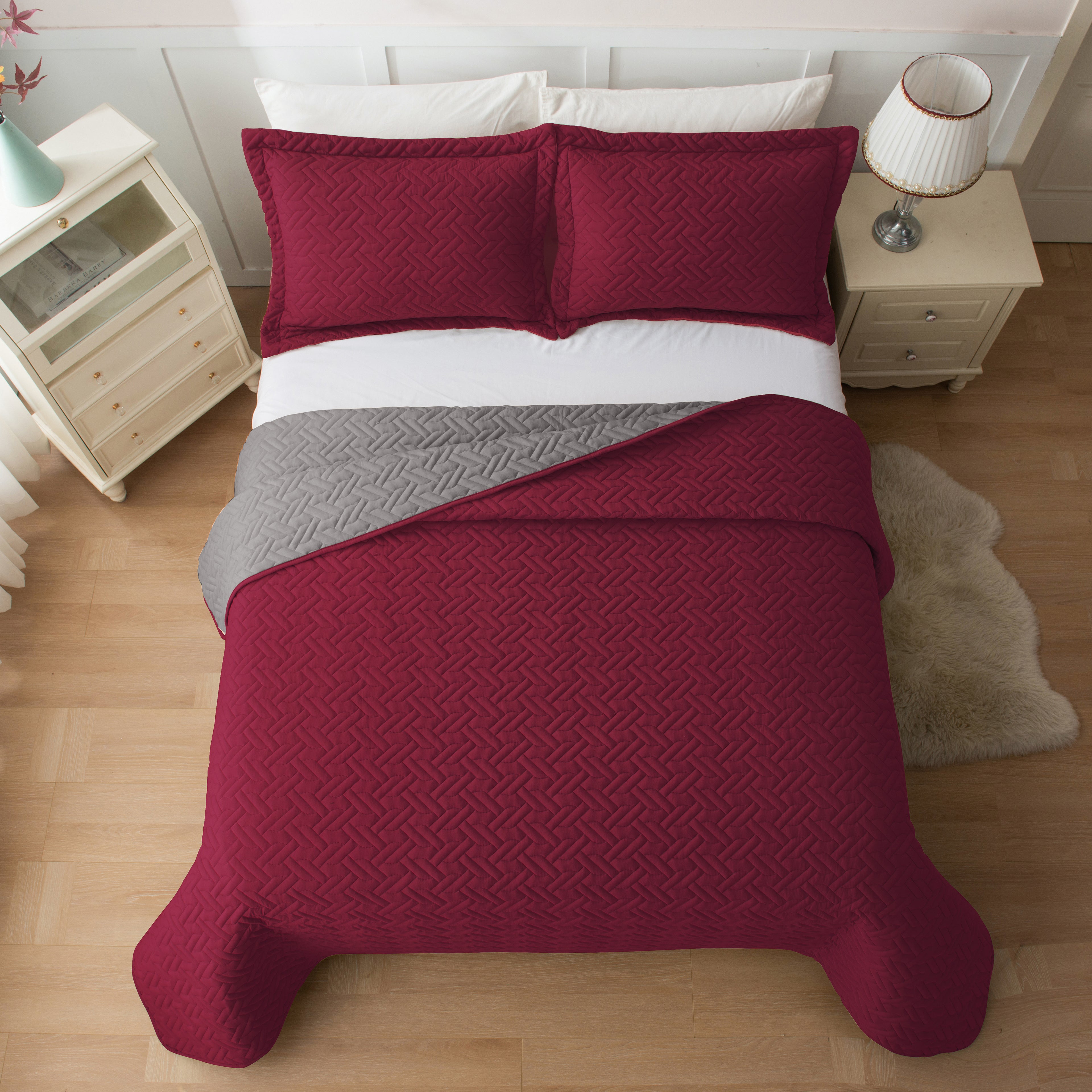 3-Piece Majestic Quilted Reversible Bedspread Coverlet Set