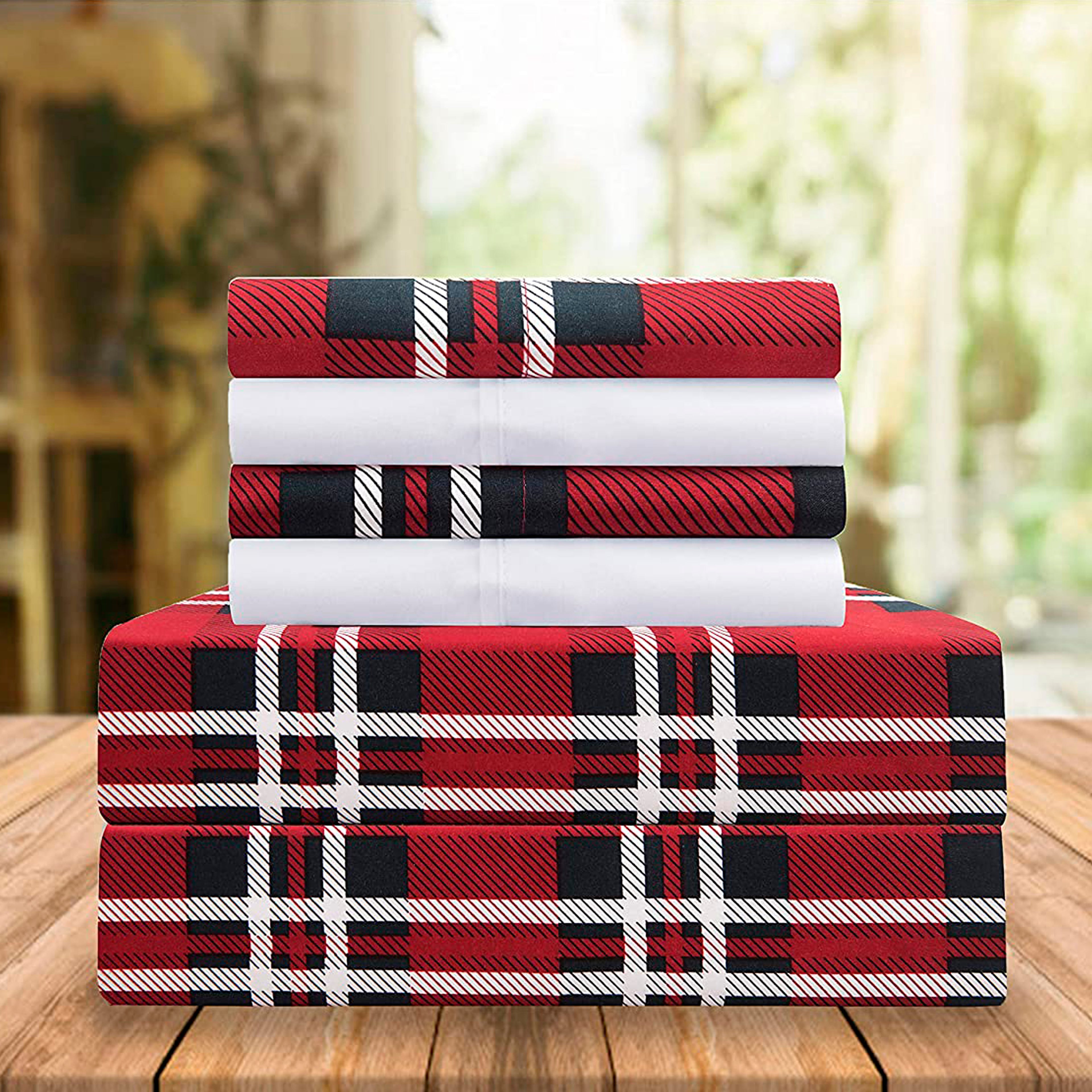 6-Piece Plaid Pattern Bed Sheet Set - Soft as a Hotel Premium Quality