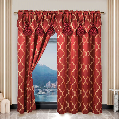 Elegant Comfort 2-Piece Quatrefoil - Moroccan Trellis Jacquard Look Curtain Panels- Attached Valance - 54" W x 84" L, Set of 2