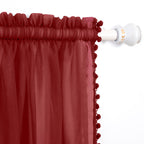 Set of 2 Pom Pom Tasseled Sheer Curtain - Rod Pocket