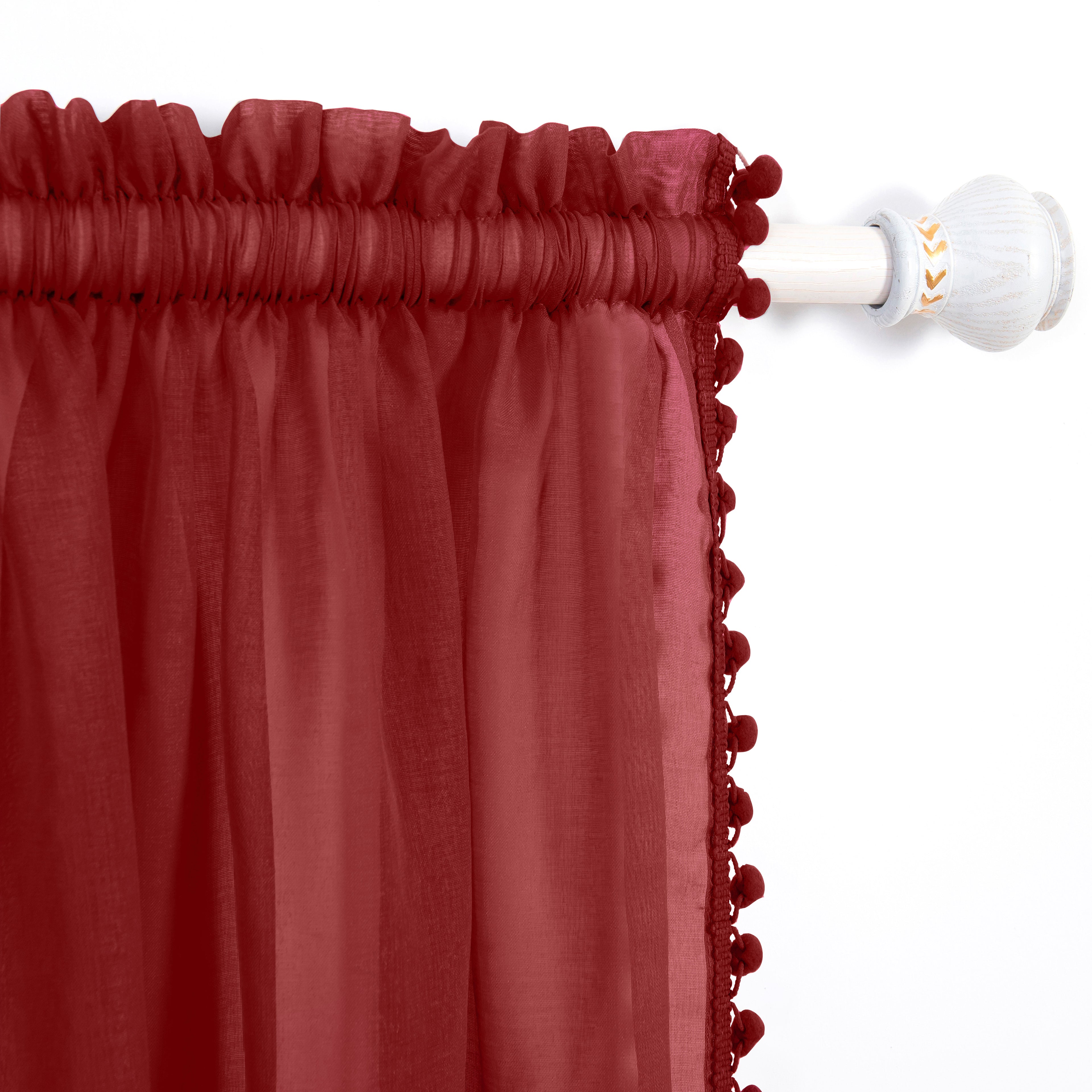 Set of 2 Pom Pom Tasseled Sheer Curtain - Rod Pocket