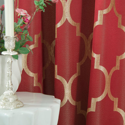 Elegant Comfort 2-Piece Quatrefoil - Moroccan Trellis Jacquard Look Curtain Panels- Attached Valance - 54" W x 84" L, Set of 2