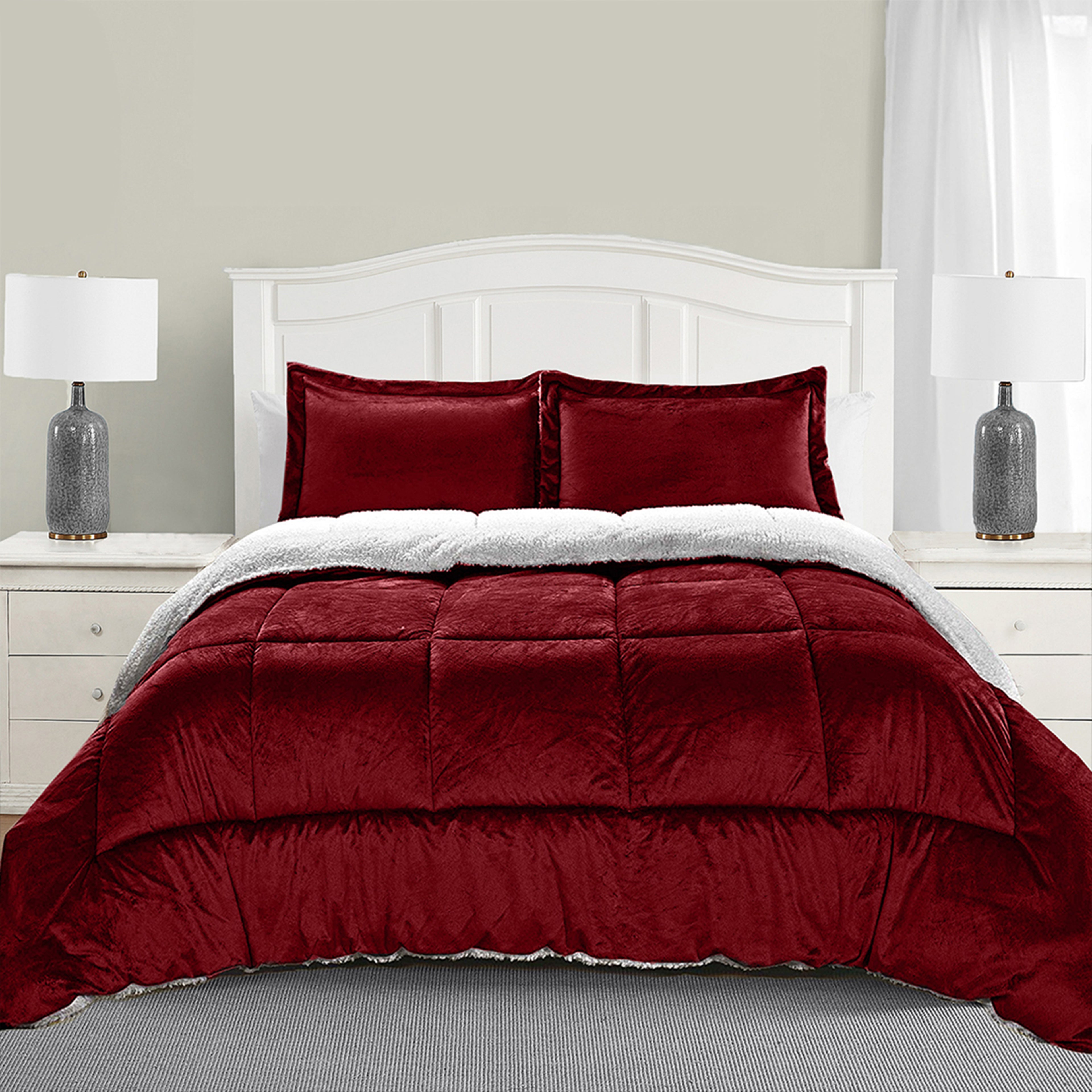 3-Piece Micro-Suede Reversible Sherpa - Solid Color Design Comforter Set