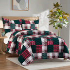 3-Piece Patch Plaid Quilted Reversible Bedspread Coverlet Set