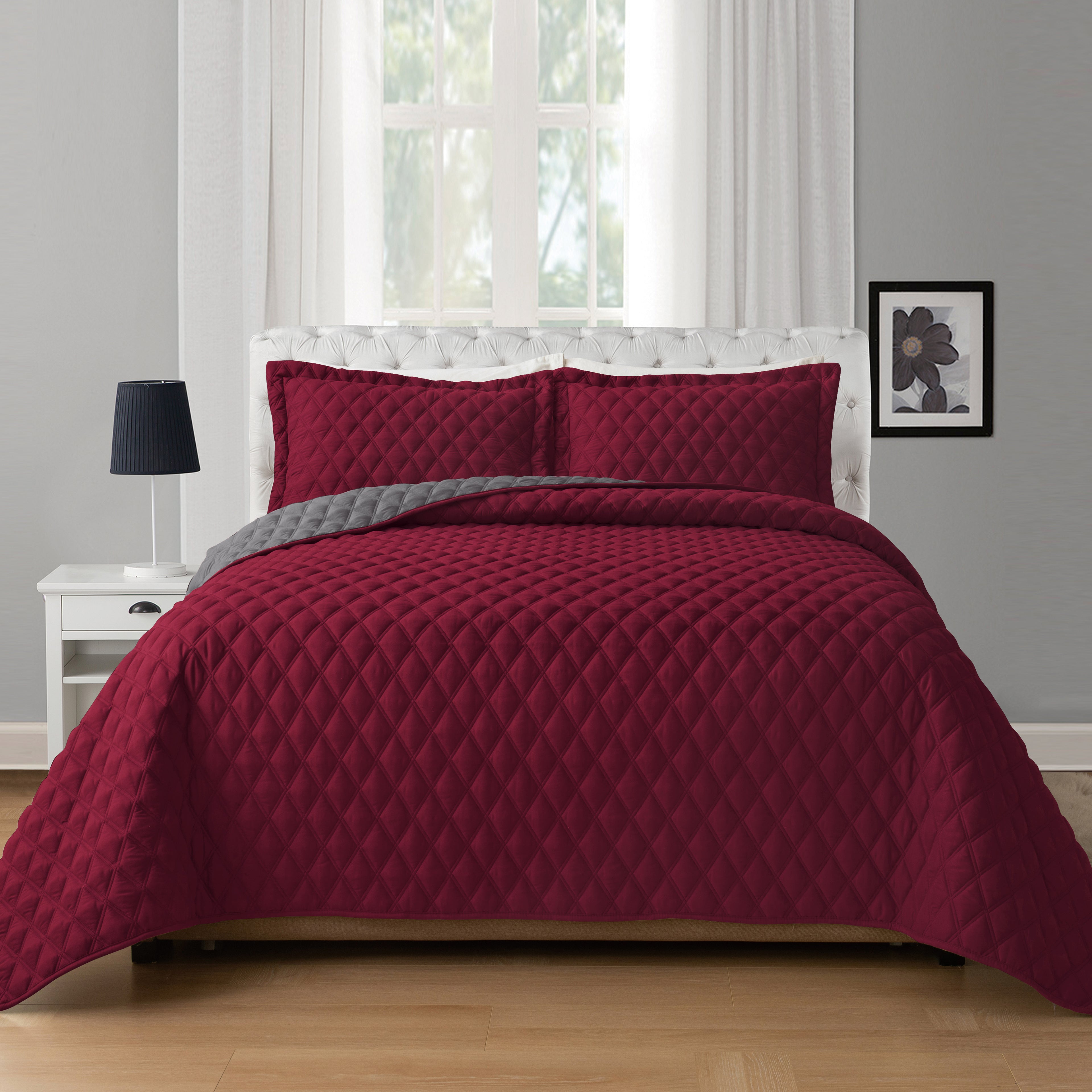 3-Piece Diamond Quilted Reversible Bedspread Coverlet Set