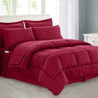 8-Piece Dobby Stripe Comforter Set - Includes 4-Piece Sheet Set with Double Sided Storage Pockets