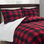 3-Piece Buffalo Micro-Suede Reversible Sherpa - Lodge-Plaid Pattern Comforter Set