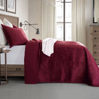 3-Piece Velvet Corduroy Stripe Quilted Bedspread Coverlet Set
