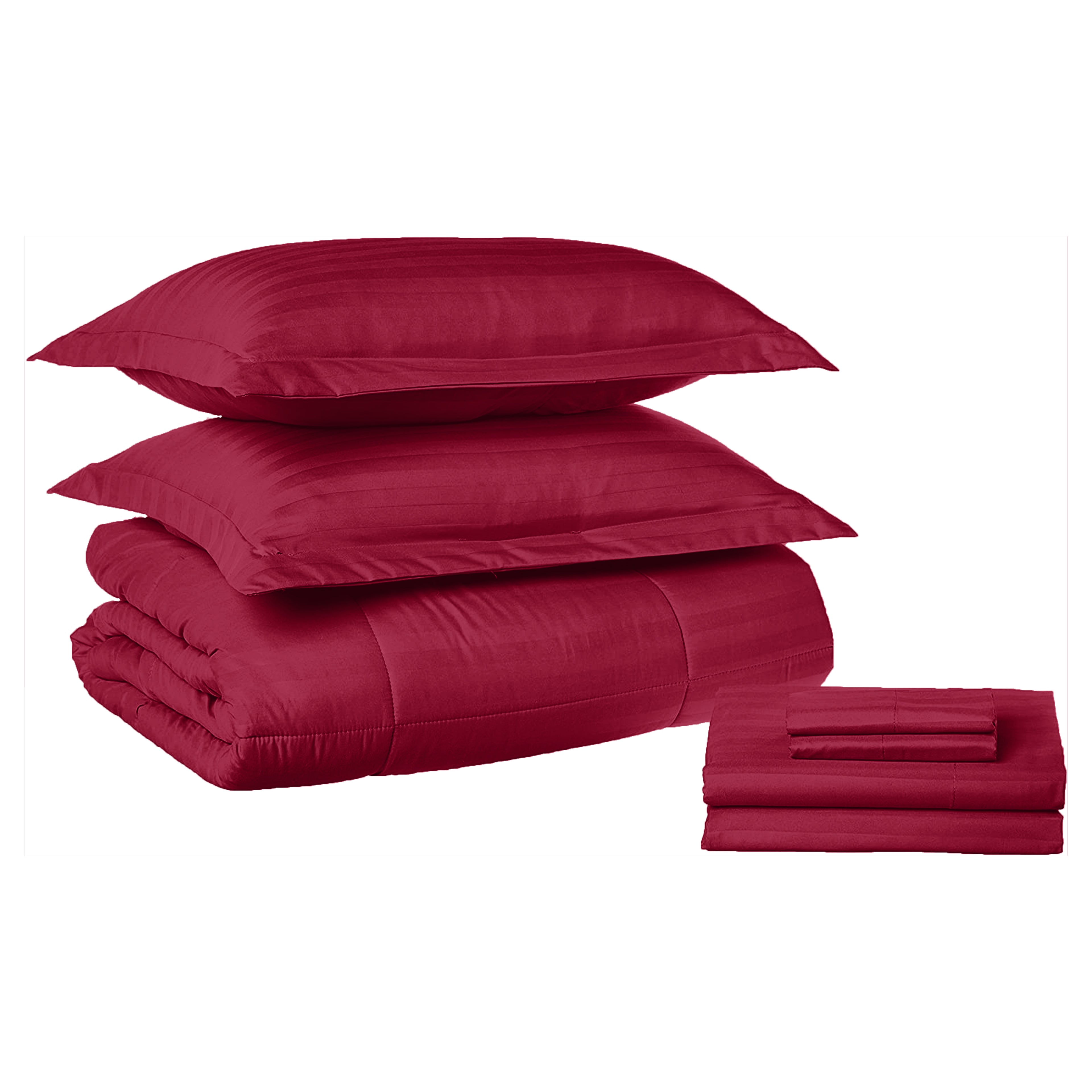 8-Piece Dobby Stripe Comforter Set - Includes 4-Piece Sheet Set with Double Sided Storage Pockets