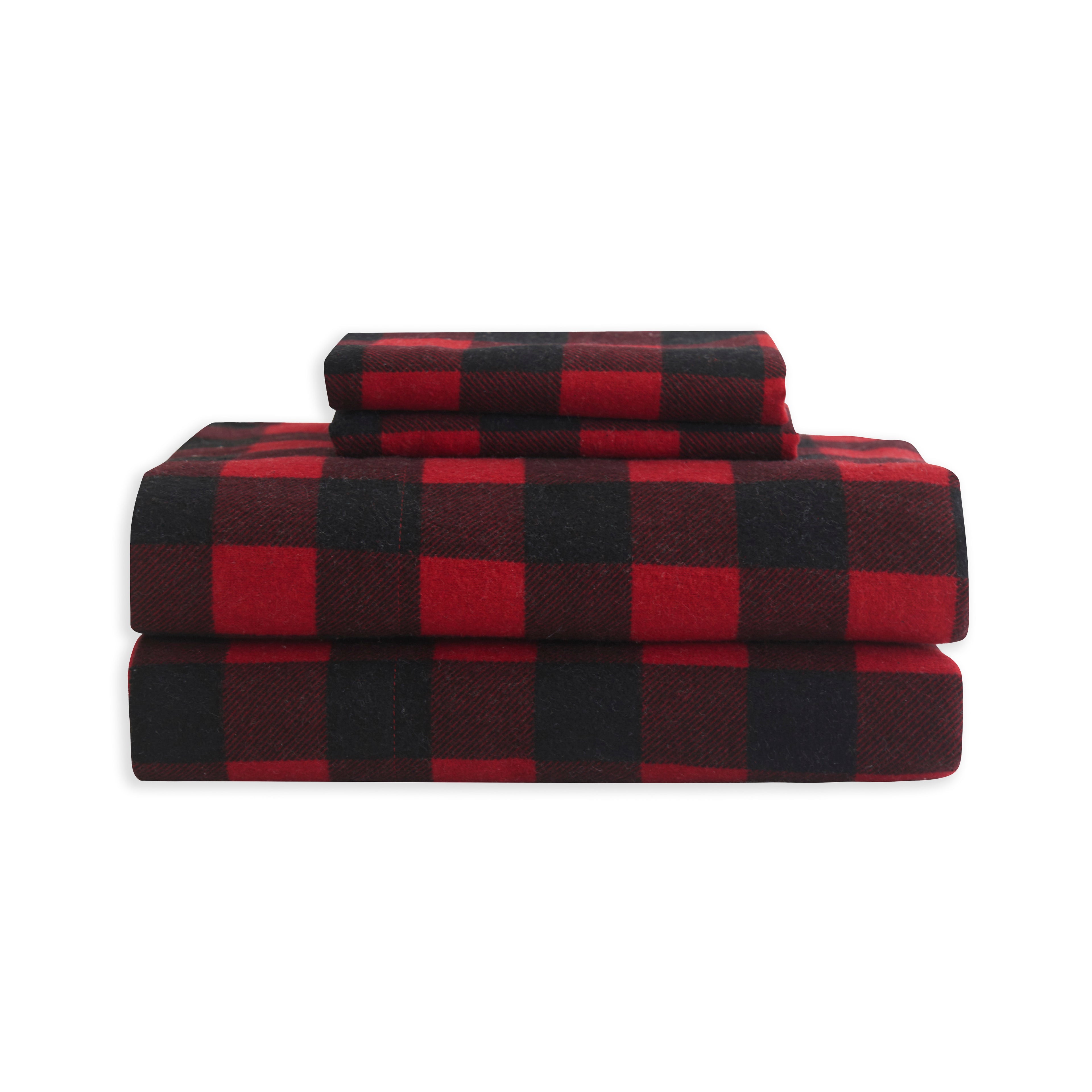 Buffalo Checkered Pattern - 100% Turkish Cotton Flannel, 4-Piece Flannel Sheet Set
