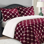 3-Piece Micro-Suede Reversible Sherpa - Bloomingdale Pattern Comforter Set