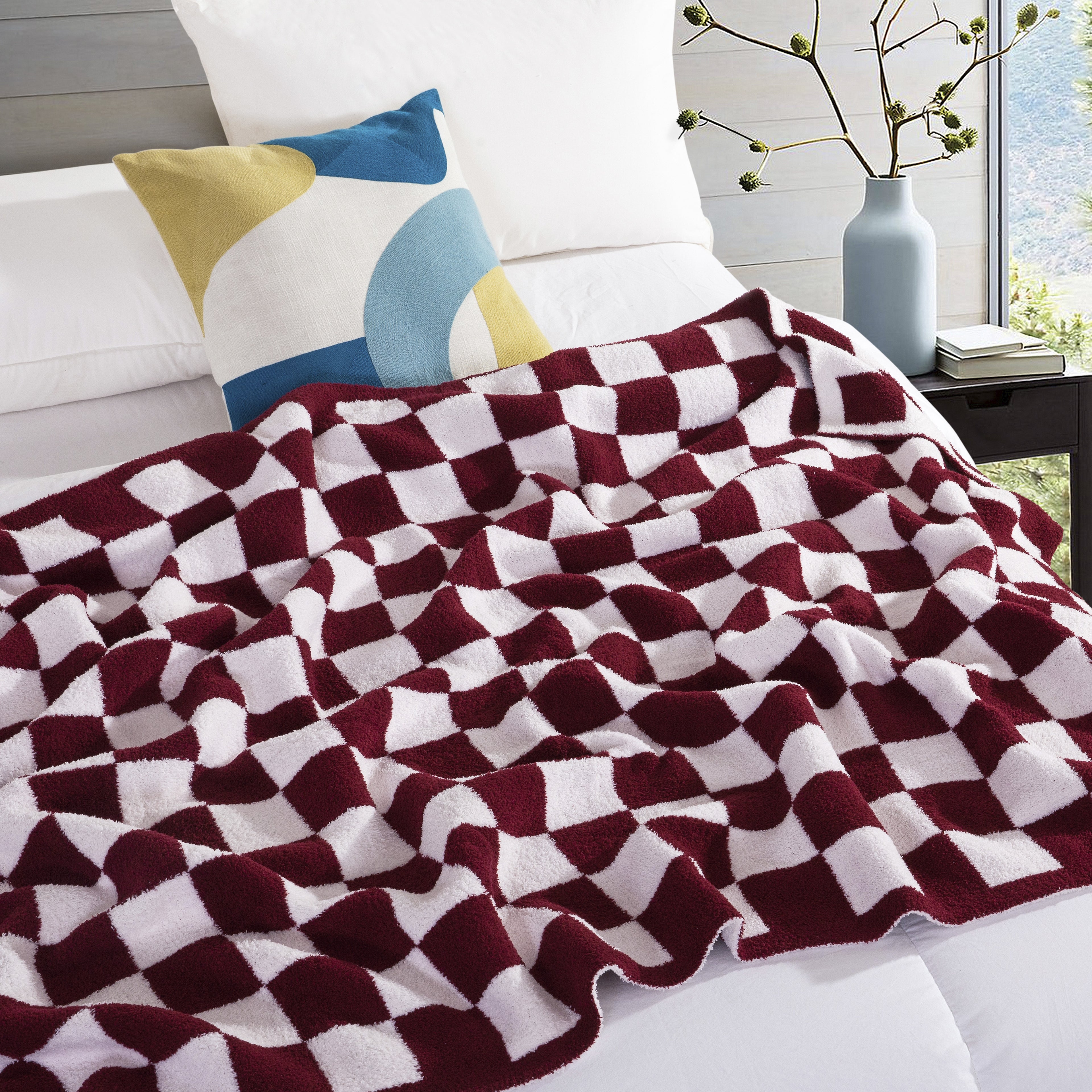 50" x 70"  Ultra Soft Checkered Knitted Throw Blanket
