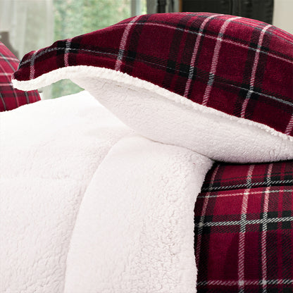 Elegant Comfort 3-Piece Plaid Micro-Suede Reversible Sherpa - Comforter Set