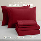 Extra deep 18-24 Inch Pocket 3 Line Embroidery, 6-Piece Sheet Set, Moody Shades