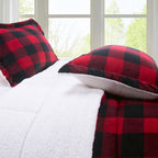 3-Piece Buffalo Micro-Suede Reversible Sherpa - Lodge-Plaid Pattern Comforter Set