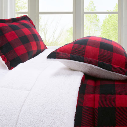 Elegant Comfort 3-Piece Buffalo Micro-Suede Reversible Sherpa - Lodge-Plaid Pattern Comforter Set