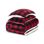 3-Piece Buffalo Micro-Suede Reversible Sherpa - Lodge-Plaid Pattern Comforter Set