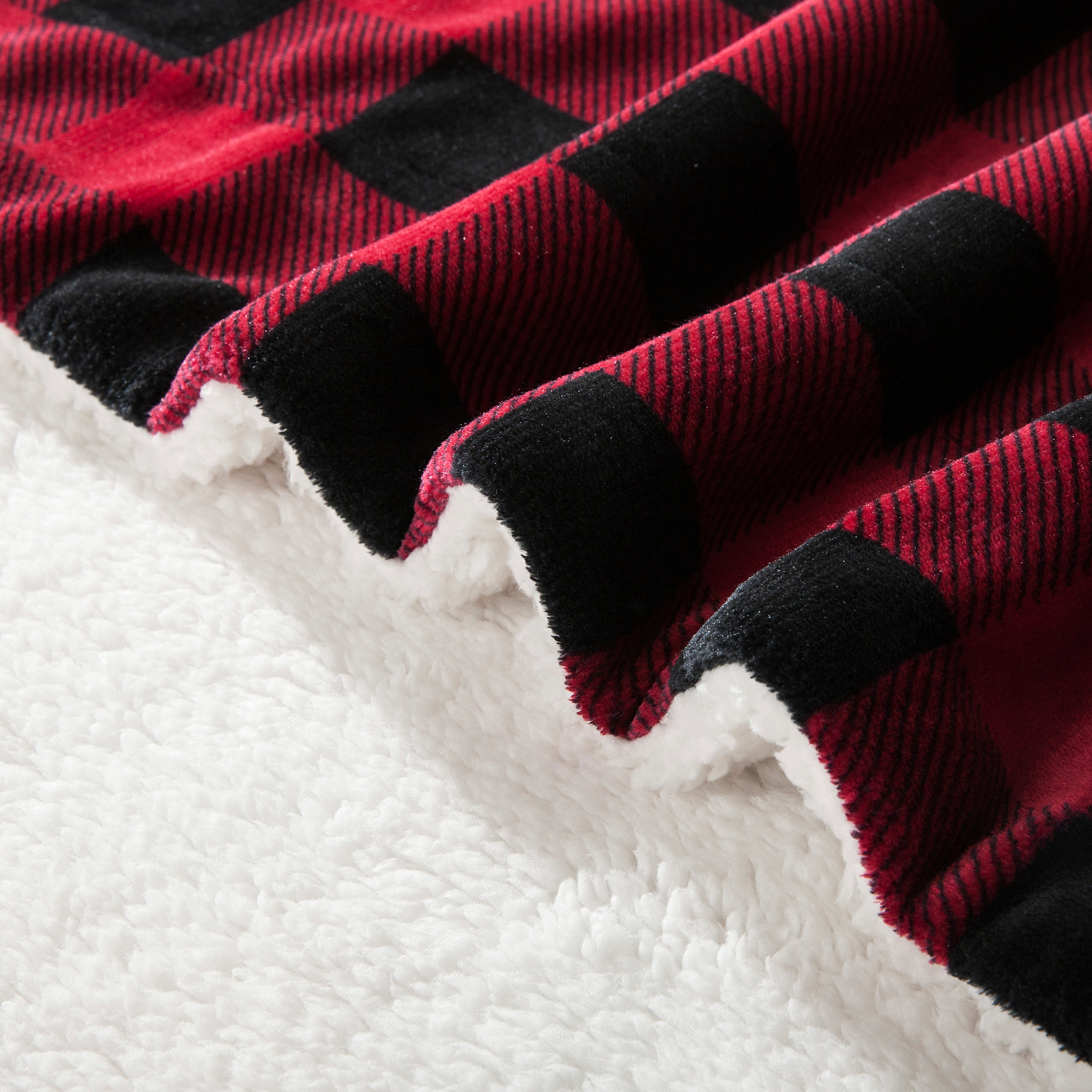 Buffalo Plaid Flannel Fleece Sherpa Throw Blanket