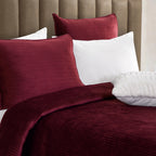 3-Piece Velvet Corduroy Stripe Quilted Bedspread Coverlet Set