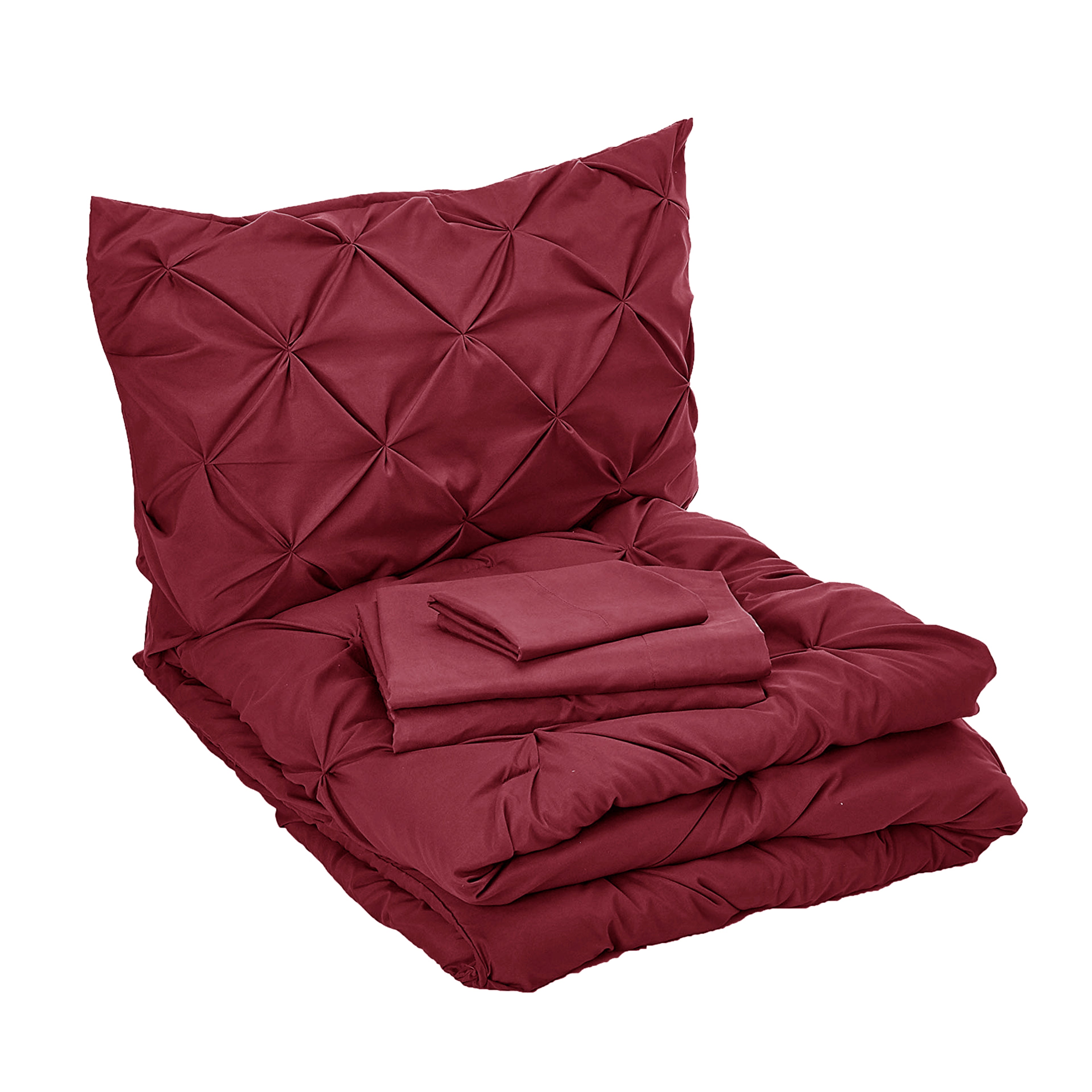 8-Piece Pintuck Pinch Pleated Comforter Set - Includes 4-Piece Sheet Set with Double Sided Storage Pockets