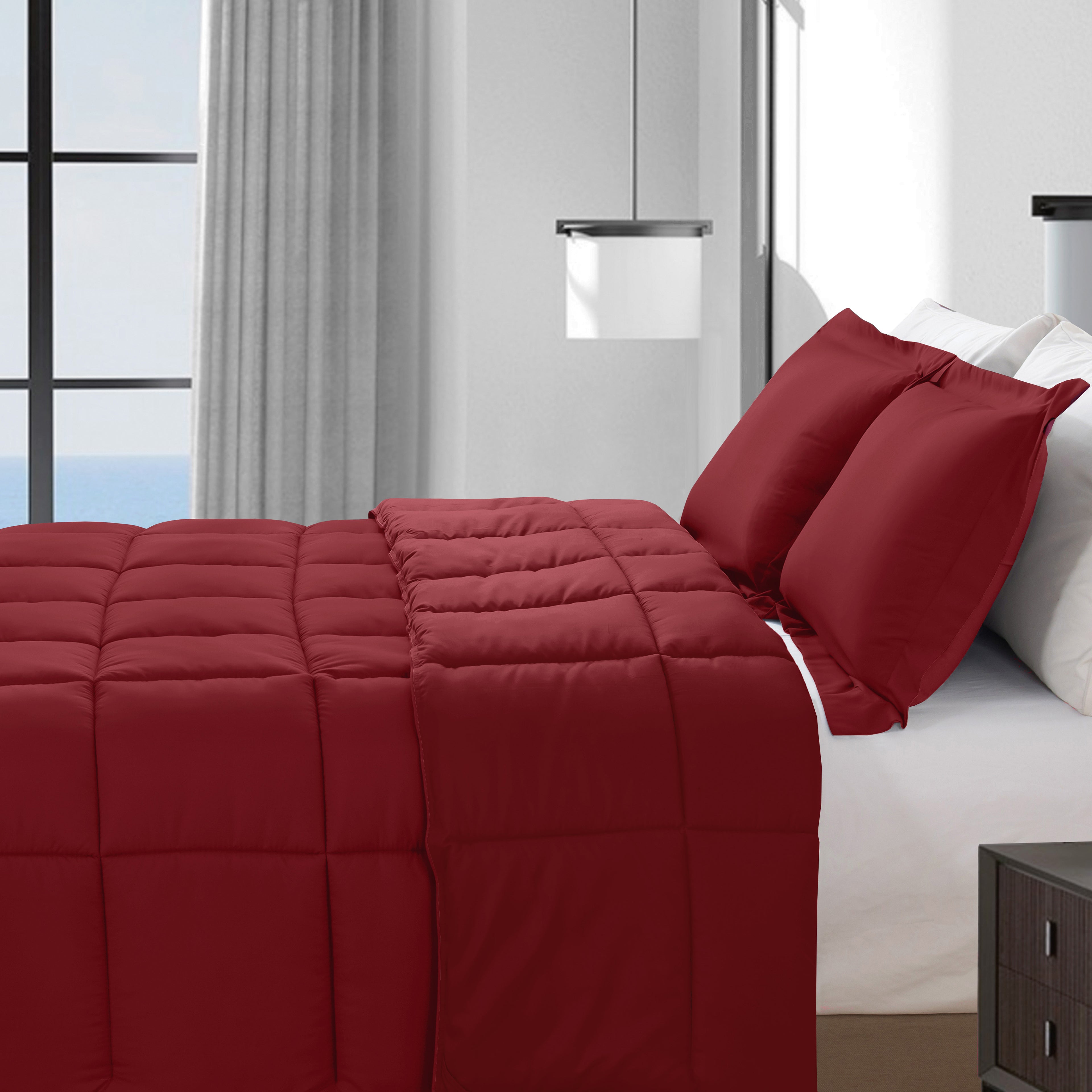 3-Piece Solid Box Stitched Comforter & Shams - Double-Filled Comforter